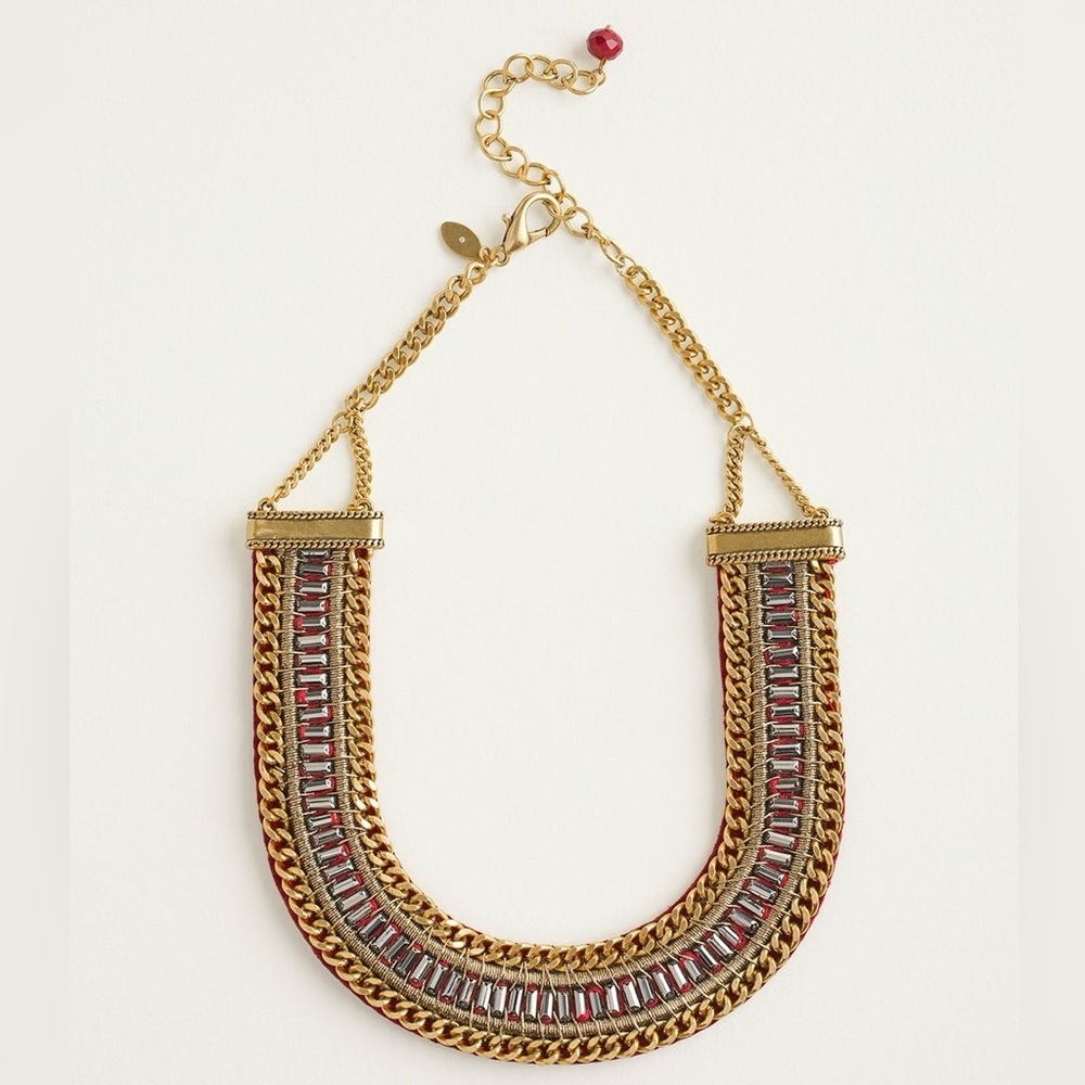 Chico's Gold and Red Layered Chain Statement Necklace